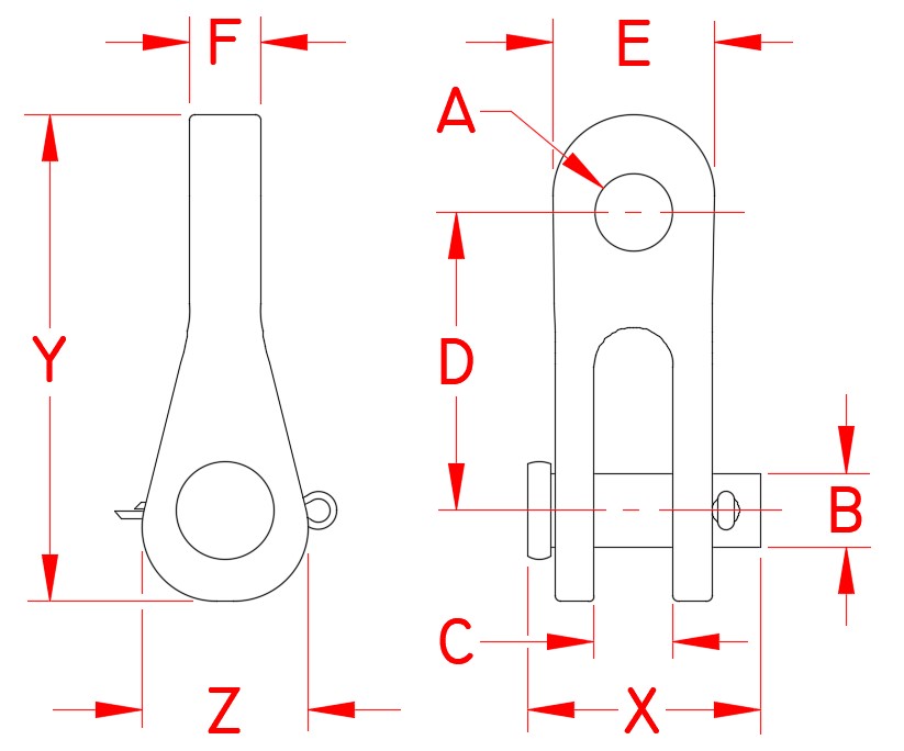 Chrome on Bronze Rigging Toggle, S0168-CB07, S0168-CB08, S0168-CB10, Line Drawing